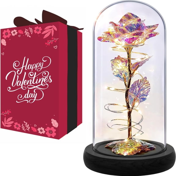 Norcalway Galaxy Rose Flower Gift for Mom from Son, Daughter - LED Light Glass Flower with Timer for Woman, Girlfriend, Wife C113