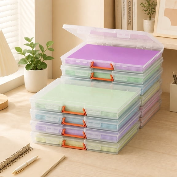 Norcho 10 Pack Board Game Storage Boxes, 11.9" 8.7" Paper Organizer with Secure Latch, Portable Plastic Storage Case with Handle & Labels for Files, Puzzles, Cards & Art Supplies