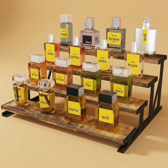 Norcho 13.9 Inch Cologne Organizer for Men, 4-Tier Wooden Perfume Stand and Display Shelf for Fragrance, Skincare, Makeup, Rustic Brown