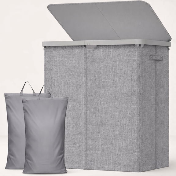 Norcho 145L Large Laundry Hamper with Lid, Foldable Tall Clothes Basket with Handles and Removable Bag for Bedroom, Bathroom, Dorm, Light Gray