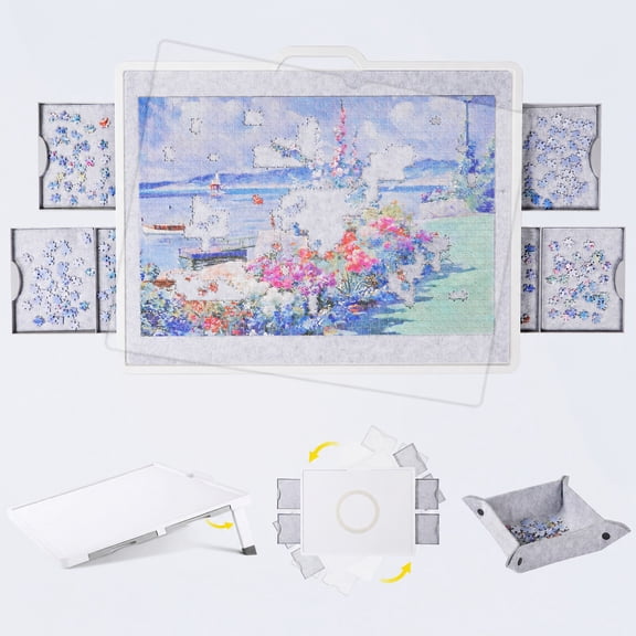 Norcho 1500 Piece Puzzle Table with Foldable Legs, Divided Drawers, Extra Felt Trays & Protective Cover, 33.3" x 25.4" Puzzle Board for Jigsaw Puzzle Storage & Assembly
