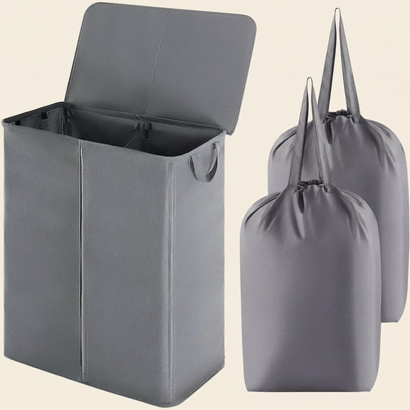 Norcho 160L Double Laundry Hamper with Lid, Divided Laundry Basket with Removable Bags and Handles, Large Separated Clothes Basket, Gray