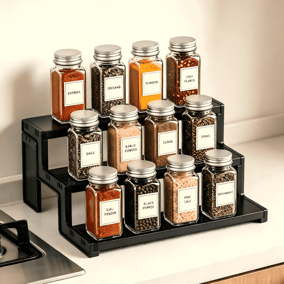 Norcho 3 Tier Spice Rack, 12" Countertop Organizer, Tool-Free Pantry Storage & Display Riser, Kitchen Organizer
