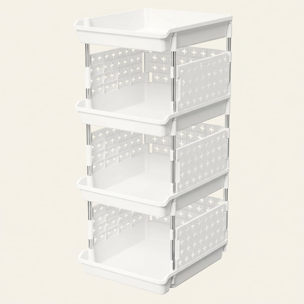 Stackable Household Items Norcho 4-Tier Plastic Stackable Storage Baskets, Stacking Bins for Food ...