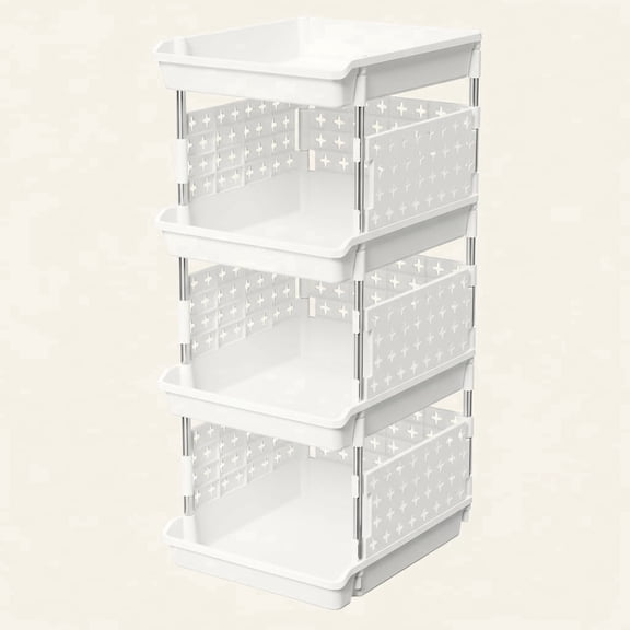 Norcho 4-Tier Plastic Stackable Storage Baskets, Stacking Bins for Food, Clothes, and Household Organization, White