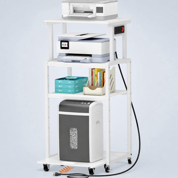 Norcho 4 Tier Printer Stand with Power Outlets, Rolling Storage Cart, White