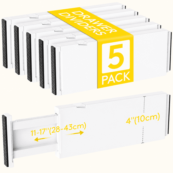 Norcho 5 Pack 4" High Drawer Dividers, 11–17 inch Adjustable Drawer Organizer, Expandable Drawer Separator for Clothes, Utensils, Dresser, Kitchen, Bedroom & Office Storage Organization