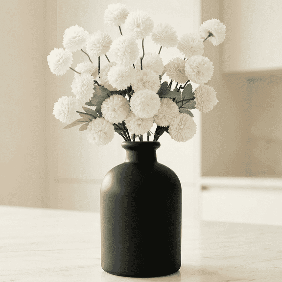 Norcho 5 Pcs White Artificial Silk Mums Ball Flowers Long Stems, Fake Chrysanthemums Pom Pom for Vase Home Wedding Decor