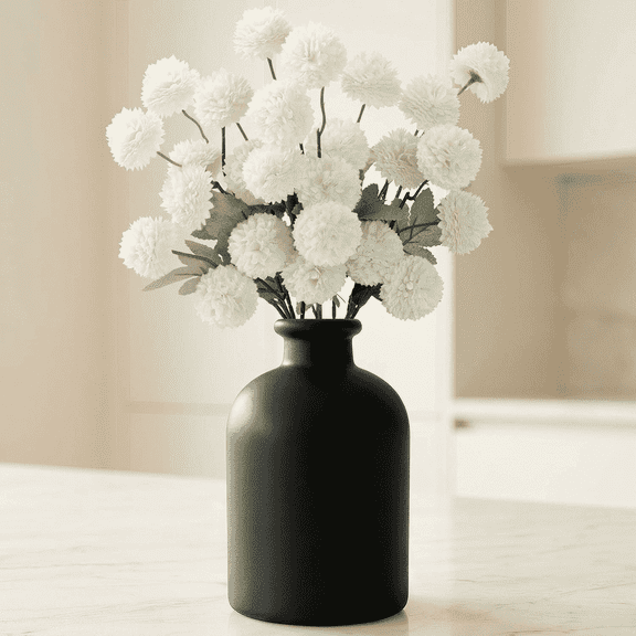 Norcho 5 Pcs White Artificial Silk Mums Ball Flowers Long Stems, Fake Chrysanthemums Pom Pom for Vase Home Wedding Decor