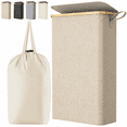 thumbnail image 1 of Norcho Slim Laundry Hamper with Lid, Narrow Collapsible Laundry Basket with Removable Bag and Bamboo Handles, Beige, 65L, Back to School, 1 of 9
