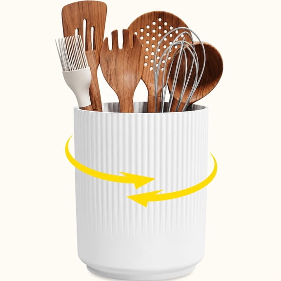 Norcho 7.5" Plastic Utensil Holder, Non-Slip Rotating Base, 3 Compartment, White, 1 Pack