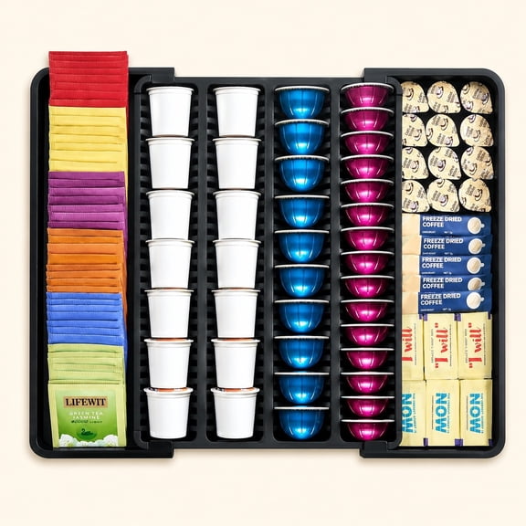 Norcho Coffee Pod Holder Drawer Organizer, Expandable Coffee Pod Storage Drawer for K-Cup, Nespresso OriginalLine & VertuoLine Capsules, Tea Bag and Bar Organizer Insert