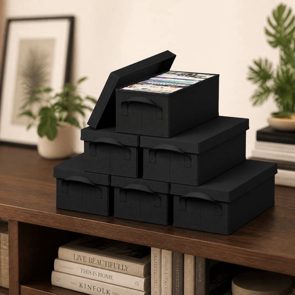 Norcho DVD Storage Box, Stackable, Foldable, Holds 150 DVDs, 6 Pack