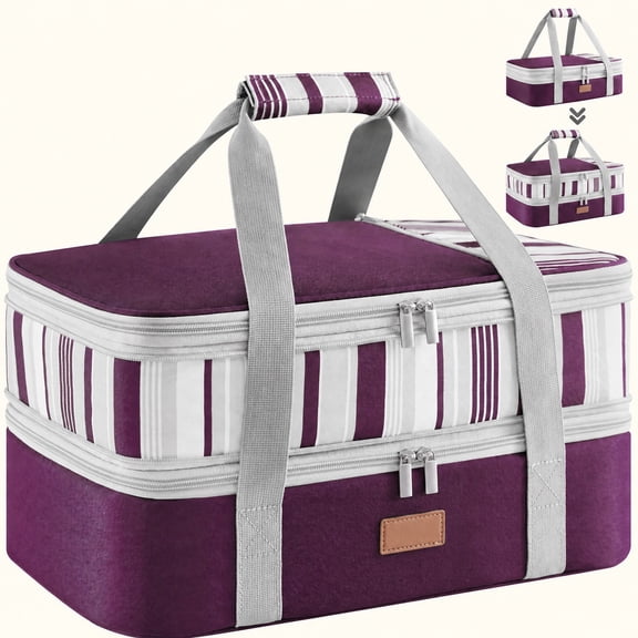 Norcho Double Decker Casserole Carrier, Expandable, Fits 9"x13" Dish, Purple