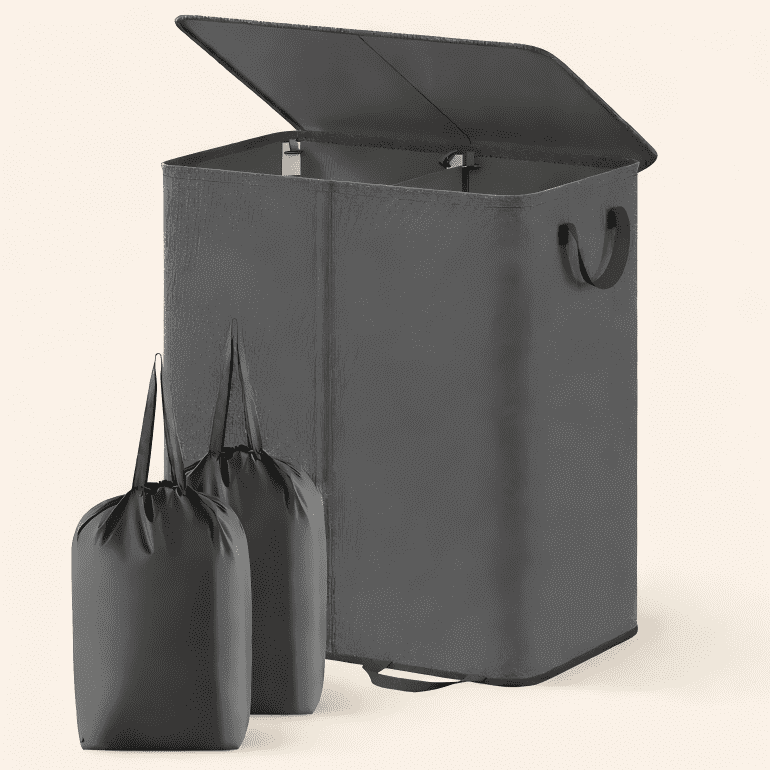Norcho Double Laundry Hamper with Lid and Removable Bags, Large Collapsible 2-Divider Laundry Basket with Handles, 136L, Black