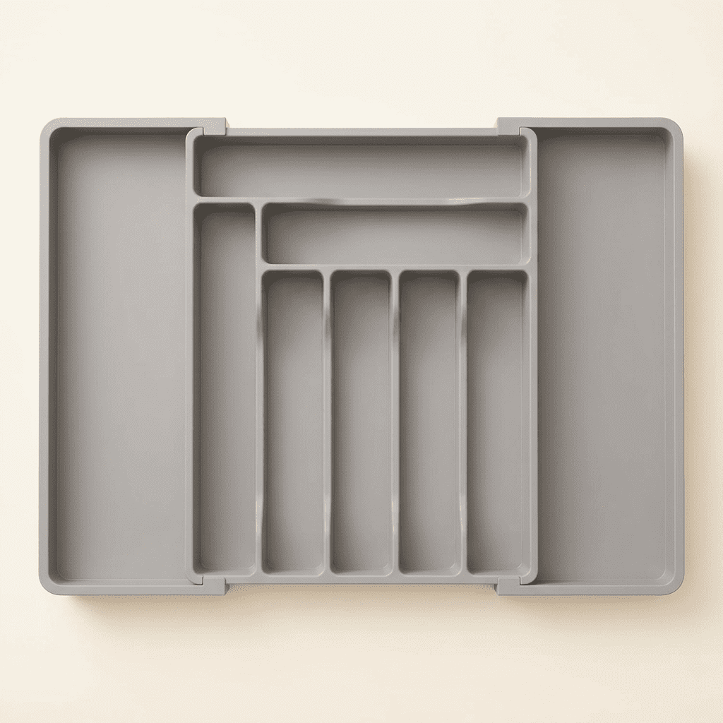 Norcho Expandable Utensil Organizer Drawer, Adjustable Cooking Silverware Tray, Plastic Spatula Tools Divider 13-22.4"x15" Gray