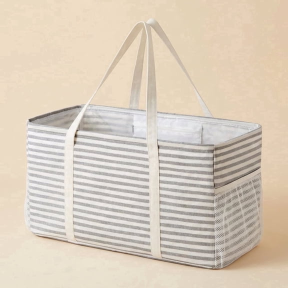 Norcho Extra Large Tote Bag, Reusable Foldable Shopping Bag with Metal Frame and Handles, 46L for Storage, Picnics, Car, Gray