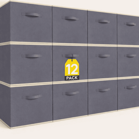 Norcho Foldable Fabric Storage Cubes with Handles, Decorative Closet & Shelf Storage Bins, 11 Inch, Gray, 12 Pack