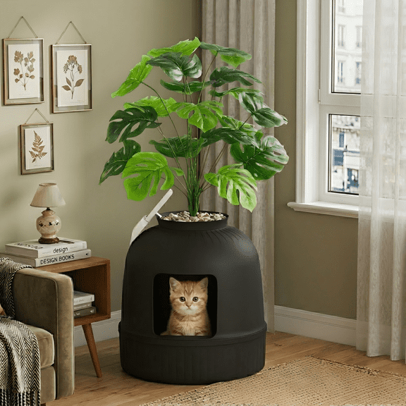 Norcho Hidden Cat Litter Box Enclosure, Plant Corner Furniture, Black