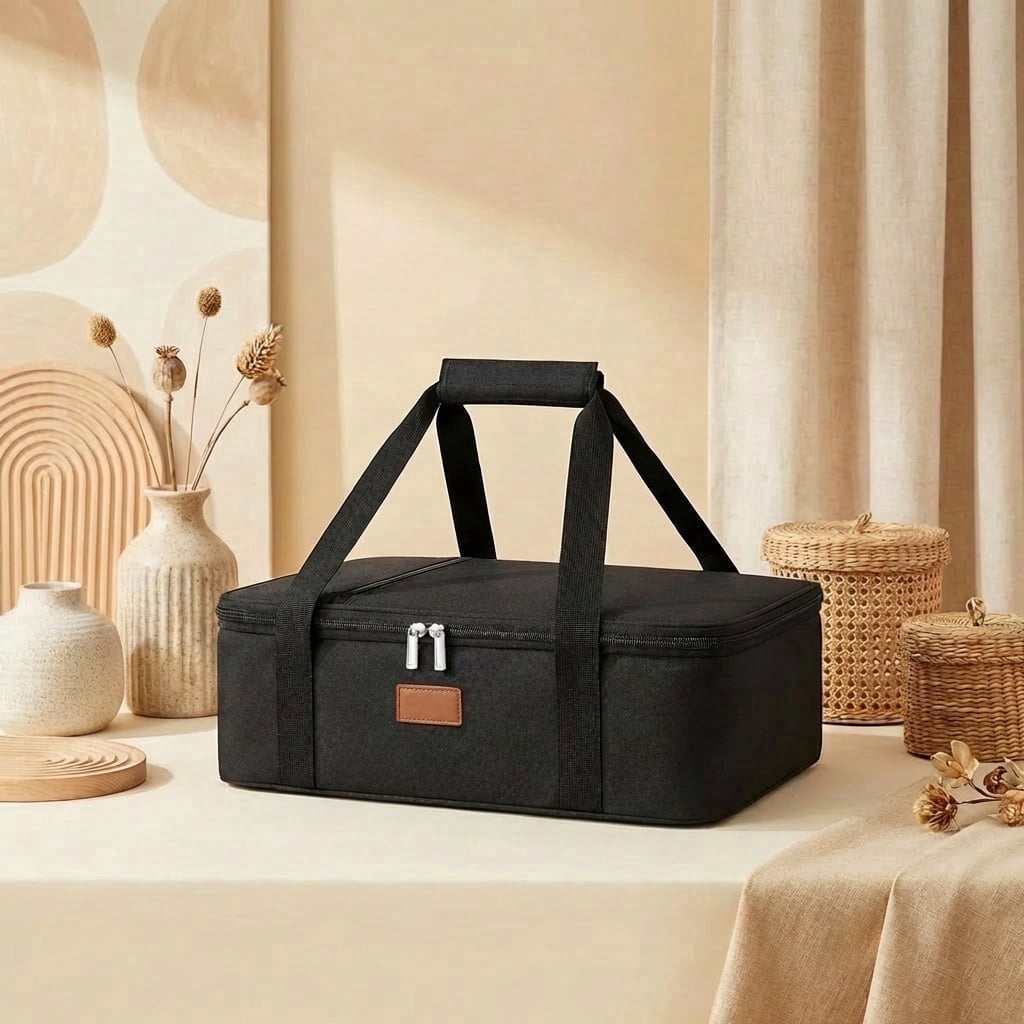 Norcho Insulated Single Decker Casserole Carrier, Lasagna Tote Bag for Hot or Cold Food, Fits 9" x 13" Baking Dish, Black