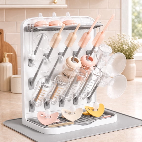 Norcho 15 Hooks Baby Bottle Drying Rack with Drain Mat, Newborn Essential