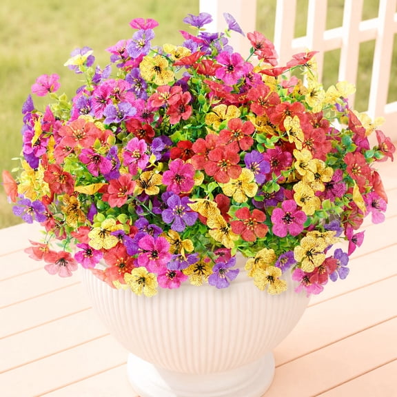 Norcho Outdoor Artificial Flowers, 12 Bundles Plastic Fake Daisy, Faux Plants for Spring/Summer Porch, Window Box, Vase, 4 Color Mix