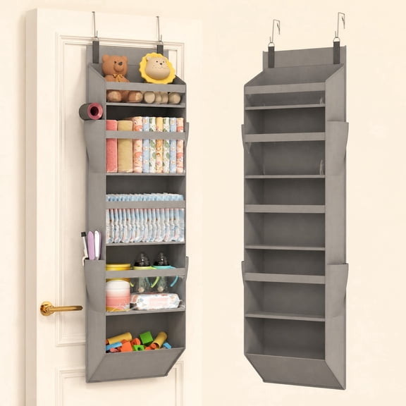 Norcho Overdoor Organizer, Clear Window+4 Pockets, Anti-Tilt 40lb, 5 Sections, Gray- Pantry, Bathroom, Bedroom, Dorm