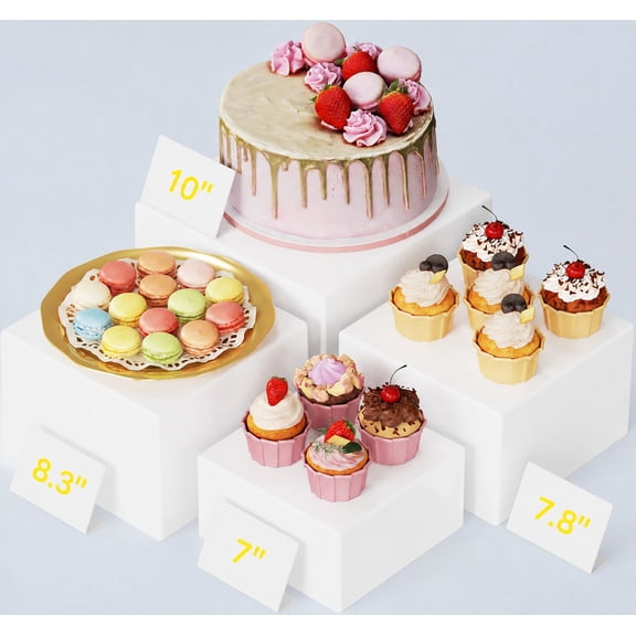 Norcho Plastic Buffet Risers Set of 6, White Food Display Stands for Buffet Table, 6" 7" 7.8" Nesting Cube Dessert Cake Holders for Party, Jewelry and Collectibles Display