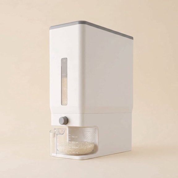 Norcho Rice Dispenser, 25 lbs Sealed Rice Storage Container with Measuring Cup, Rice Box for Kitchen Pantry, White