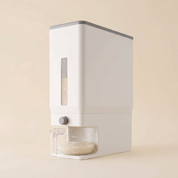 Norcho Rice Dispenser, 25 lb (11.3 kg) Sealed Rice Storage Container with Measuring Cup, Moisture Proof, Kitchen Pantry, White