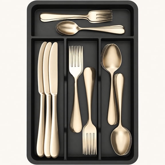 Norcho Silverware Tray, Plastic, 4 Slots, 7.8"x12.4", Black