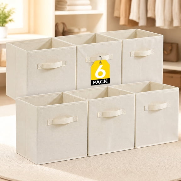 Norcho Storage Cubes, Foldable Fabric Baskets, 11" 18L, Beige, 6 Pack