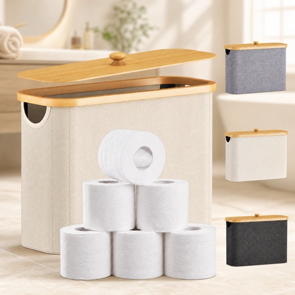 Norcho Toilet Paper Holder for 9-12 Rolls, Freestanding, Bamboo Lid, 23L, White