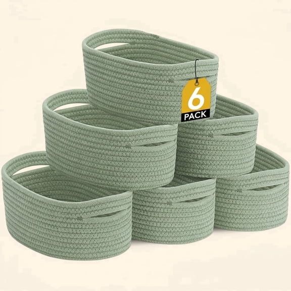 Norcho Woven Baskets, Cotton Rope Cube Storage Bins, Small Shelf Baskets, Round Caddy for Closet/Living/Bedroom/Playroom, Green, 6 Pack