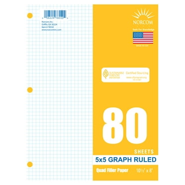 Norcom Filler Paper, Graph Ruled 5 x 5, 80 Sheets, 8" x 10.5", 78550