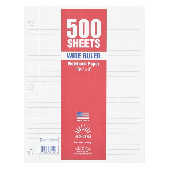 Norcom Filler Paper, Wide Ruled, 500 Pages, 8" x 10.5", 78500