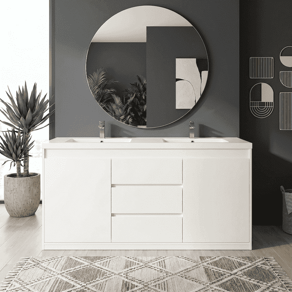 Nordee 60" Double Sink Bathroom Vanity, Modern Bathroom Vanity with Ample Storage, Faucet Not Included