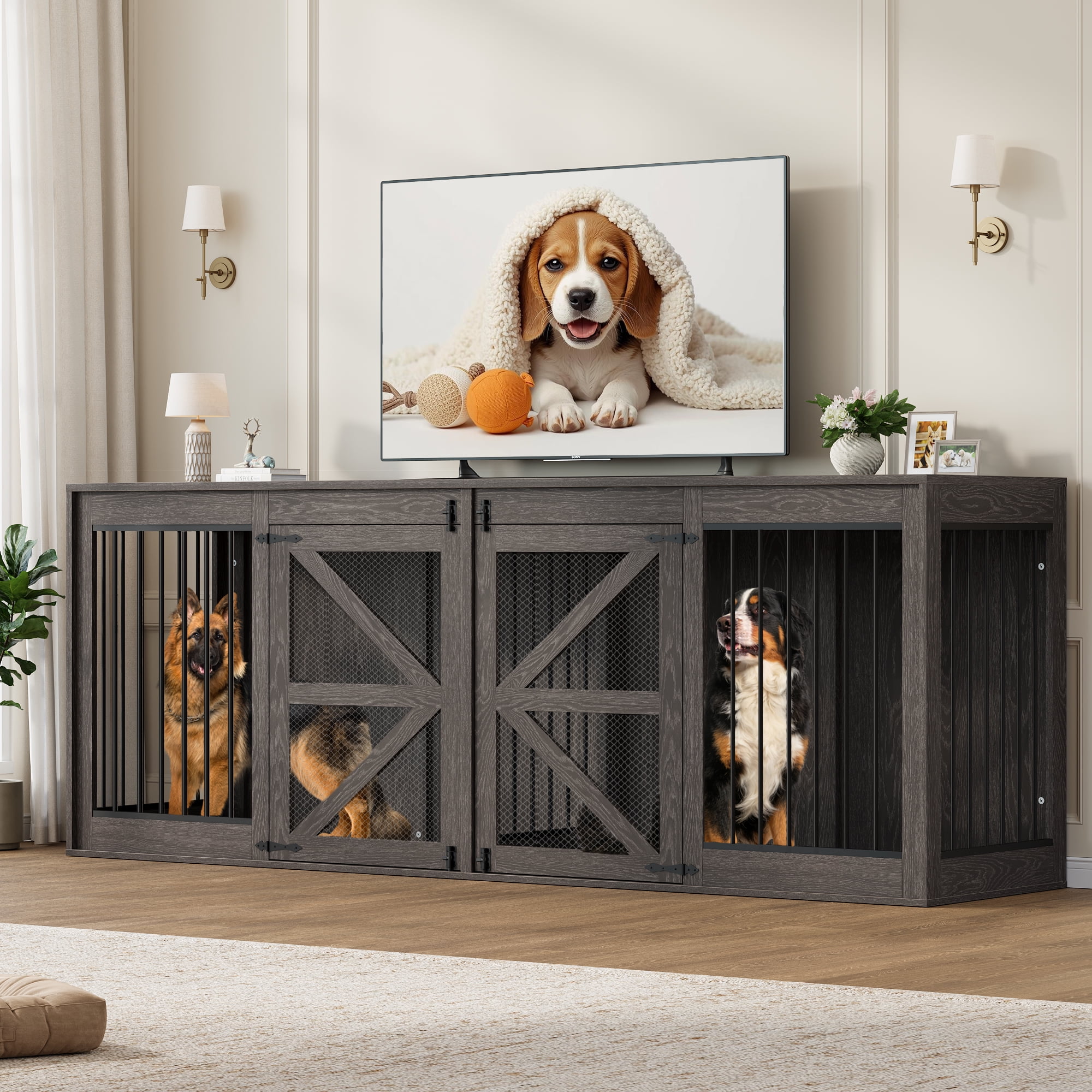 Nordee 94.5” Double Dog Crate Furniture for 2 Large Dogs, Heavy Duty ...