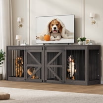 Nordee 94.5” Double Dog Crate Furniture for 2 Large Dogs, Heavy Duty Double Dog Cage Extra Large Breed, Wooden Dog Cage Extra Large Breed with Divider & Solid Metal Tube,Grey