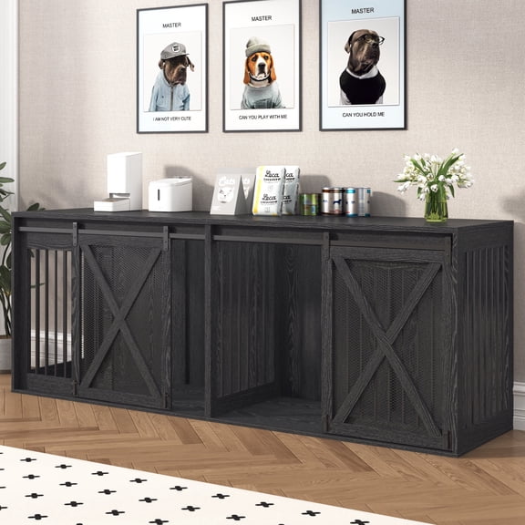 Nordee 94.5" Wooden Dog Crate Furniture for 2 Large Dogs, Heavy Duty Double Dog Kennel with Divider, Extra Large Breed, 35.4" Tall,Black