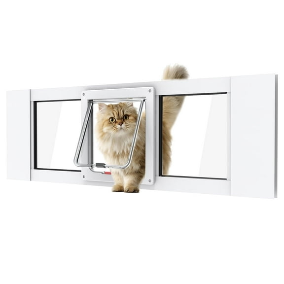 Nordee Aluminum Cat Door for Windows - Adjustable to Fit Window Width 32"-36", Quick-Fit Cat Door Window Insert, Magnetic Suction Design, Perfect for Cats,L
