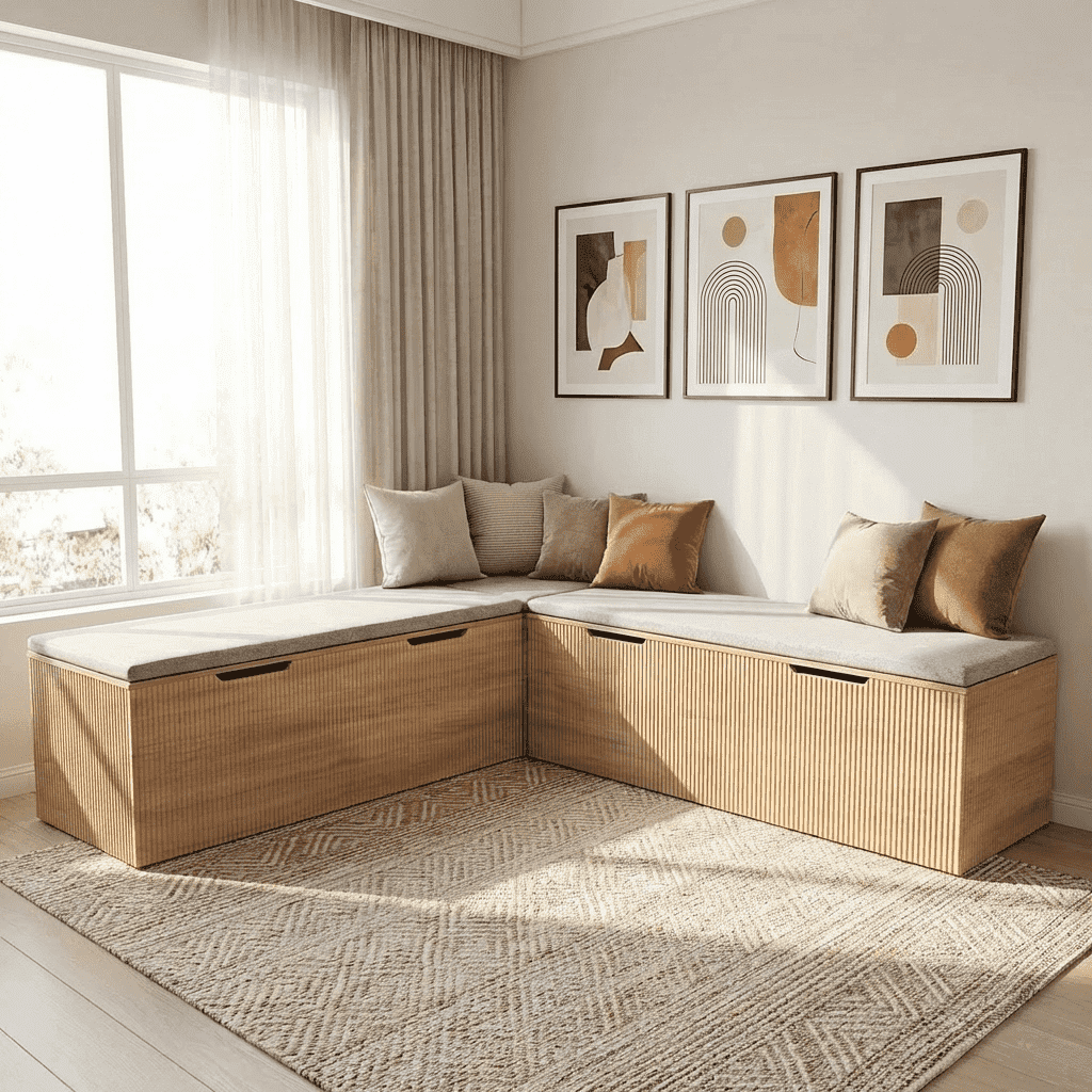 Nordee L-Shaped Storage Bench with Cushion, Corner Bench Seating for ...