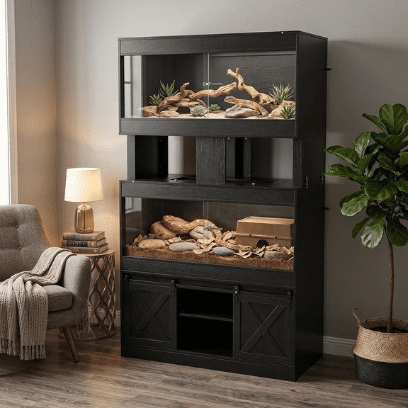 Nordee 120 Gallon 4x2x2 Reptile Tank with Stand & Sliding Glass Doors, Reptile Enclosure for Bearded Dragons, Geckos, Lizards and Snakes