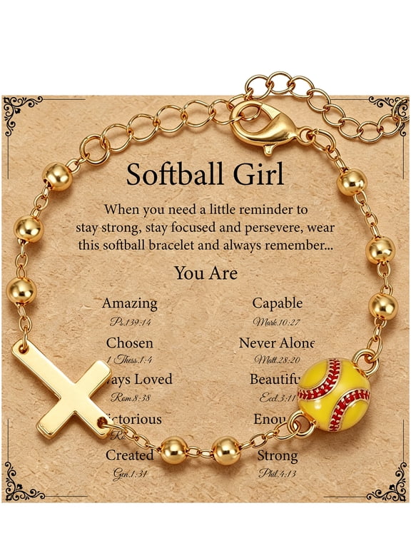 Softball Bracelets, Cross Bracelets, 14K Gold Plated Sport Jewelry, Christian Jewelry Gift for Women Teen Players Team Coach