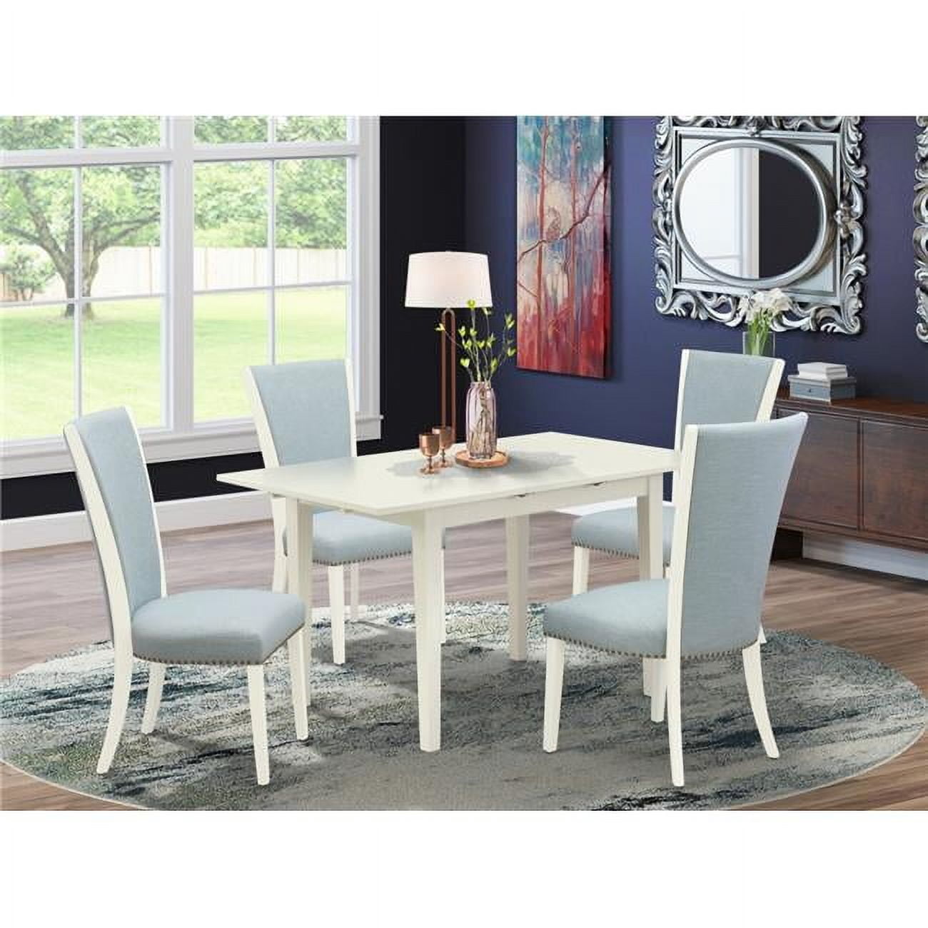Norden Wooden Dining Table Set - Linen White & Baby Blue, Set of 4 ...