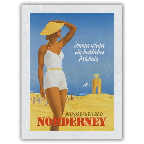 Norderney Germany - North Sea Resort (Nordseeheilbad) - Vintage Travel Poster by Willy Hanke 1949 - Japanese Unryu Rice Paper Art Print (Unframed) 12 x 16 in