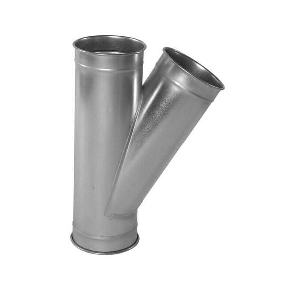 Round 5"dia 19"L 30 Degrees  GSteel Wye Branch, 5 in Duct Dia, Galvanized Steel, 22 ga GA, 19" L