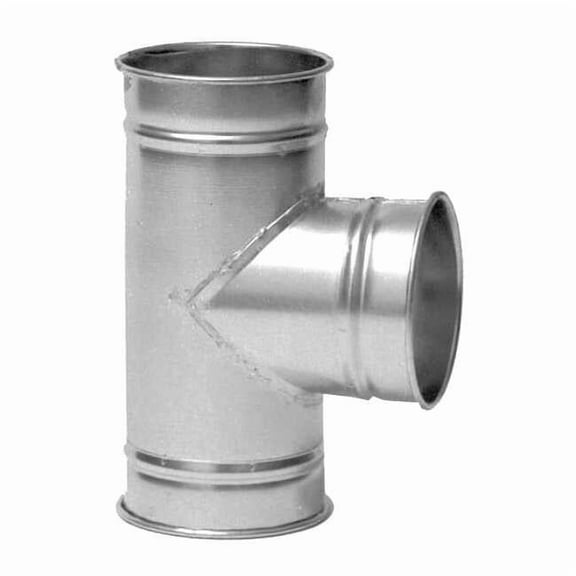 Round 4"dia 12"L 90 Degrees Steel Tee Branch, 4 in Duct Dia, Galvanized Steel, 22 ga GA, 12" L