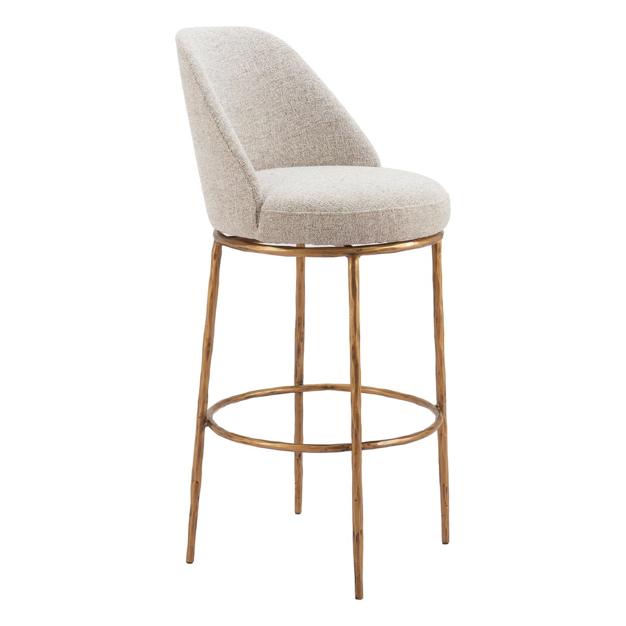 Beige and Gold Swivel Bar Stool with Metal Frame
