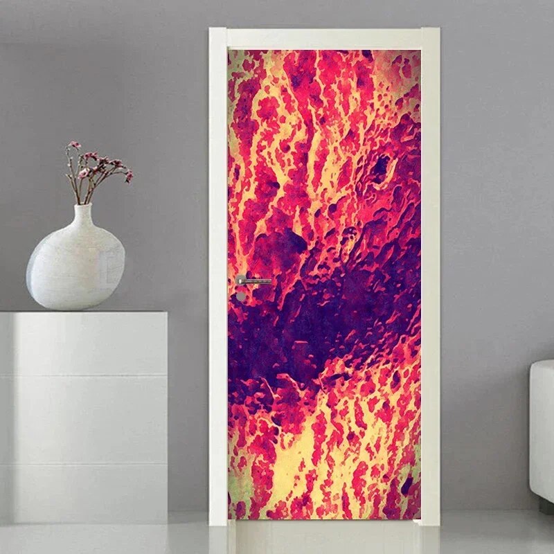 Nordic 3D Door Stickers Retro Wooden Frame Oil Painting Wine Geometry